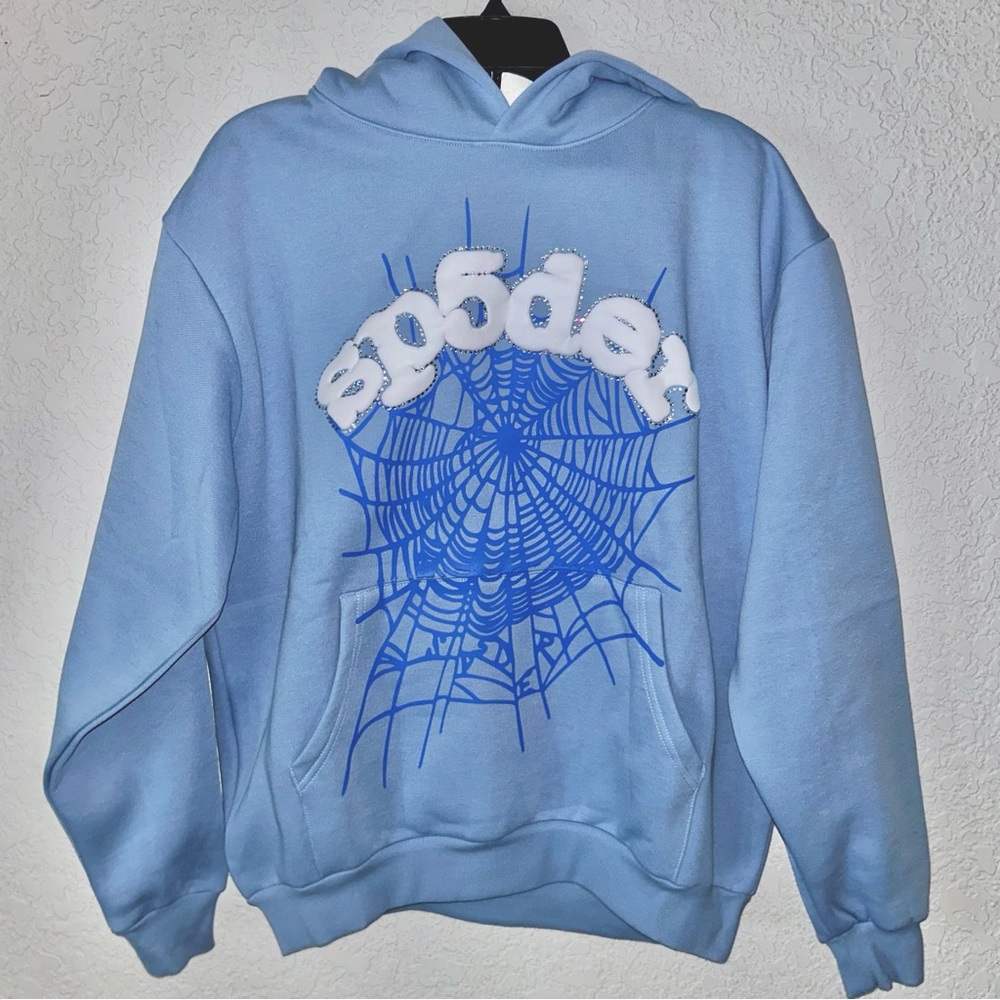 Spider Sky Blue Streetwear puff Hoodie (Medium)